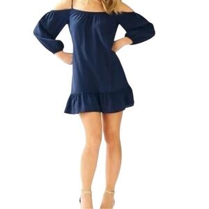 Lilly Pulitzer CANDICE DRESS Open Shoulder True Navy Long Sleeve Silk Medium